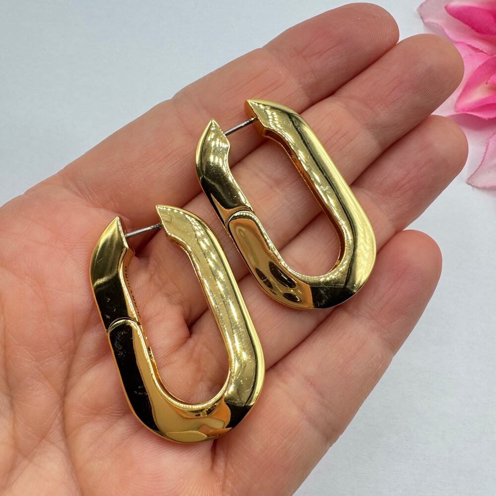 Jenny Bird Mega U-Link Earrings Gold Tone 14K Gold Plated Steel Oblong Hoops - Picture 8 of 12